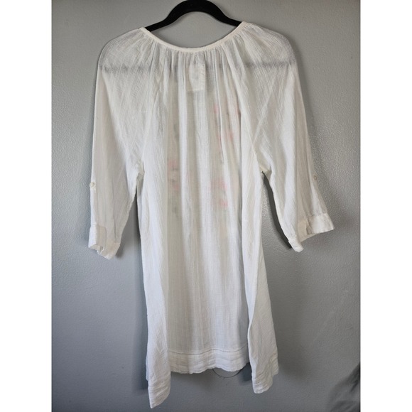 White Embroidered Peasant Blouse | Boho Floral Tunic Top Size Medium - Picture 7 of 10